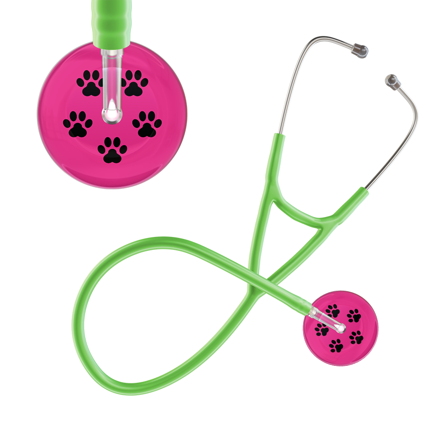 Black Paw Print Light Background Cardiology Stethoscope