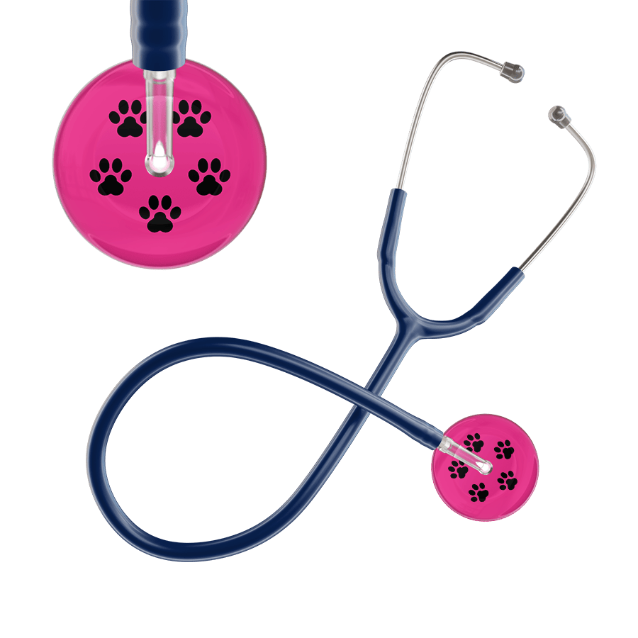 Ultrascope Single Stethoscope Black Paw Hot Pink Background / Adult / Navy Black Paw Print Light Background Stethoscope