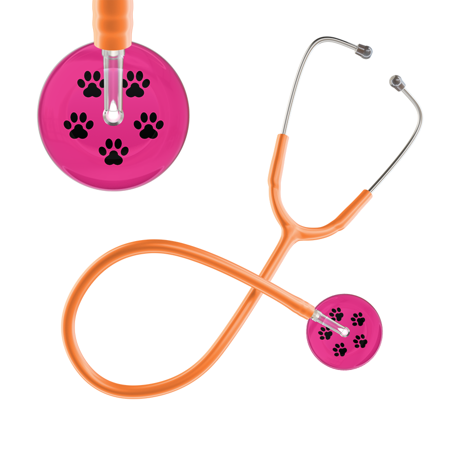 Ultrascope Single Stethoscope Black Paw Hot Pink Background / Pediatric / Orange Black Paw Print Light Background Stethoscope