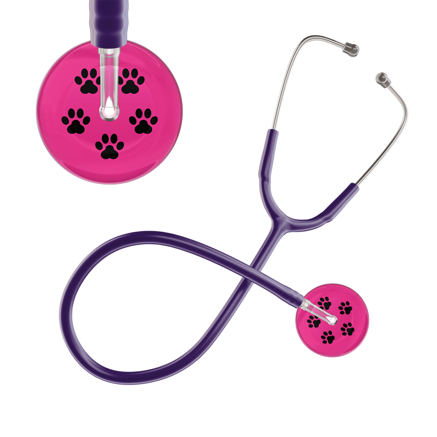 Ultrascope Single Stethoscope Black Paw Hot Pink Background / Adult / Purple Black Paw Print Light Background Stethoscope
