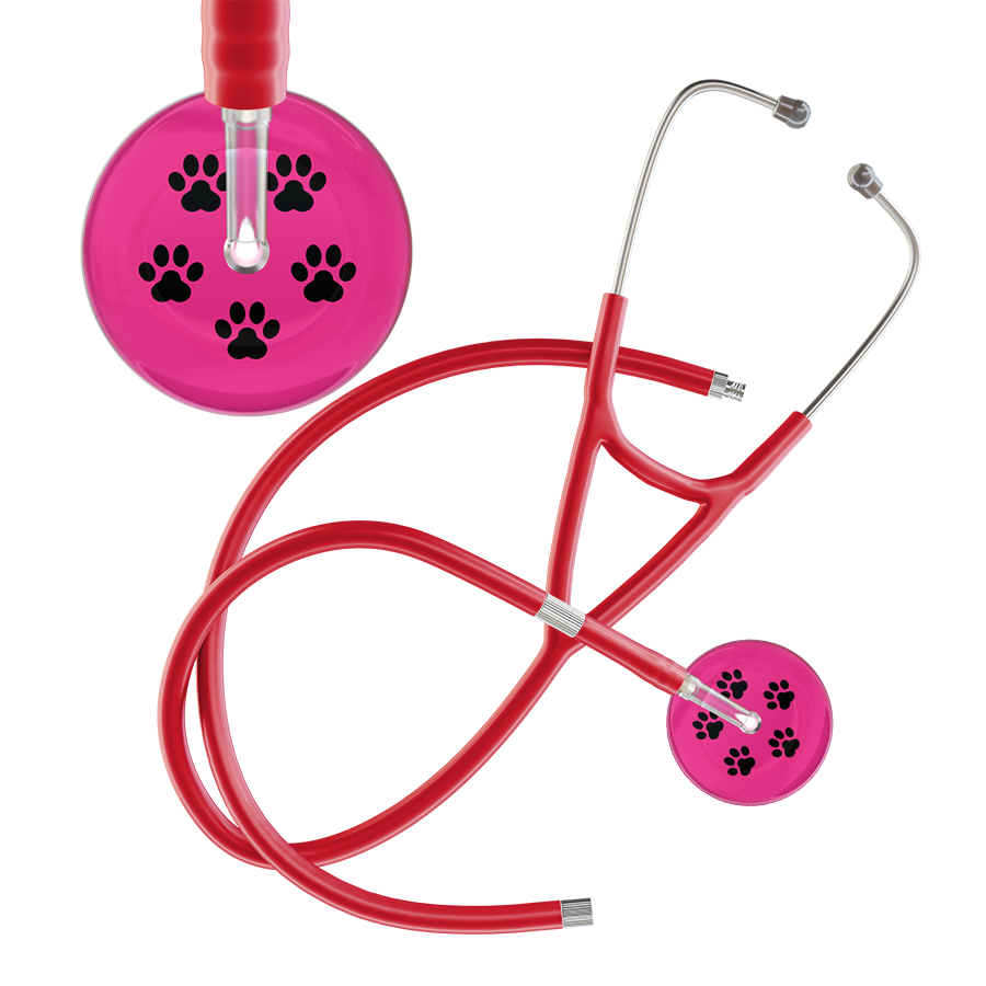 Black Paw Print Light Background Cardiology Stethoscope