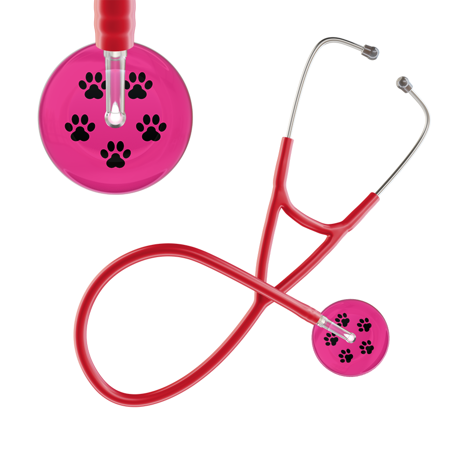 Black Paw Print Light Background Cardiology Stethoscope