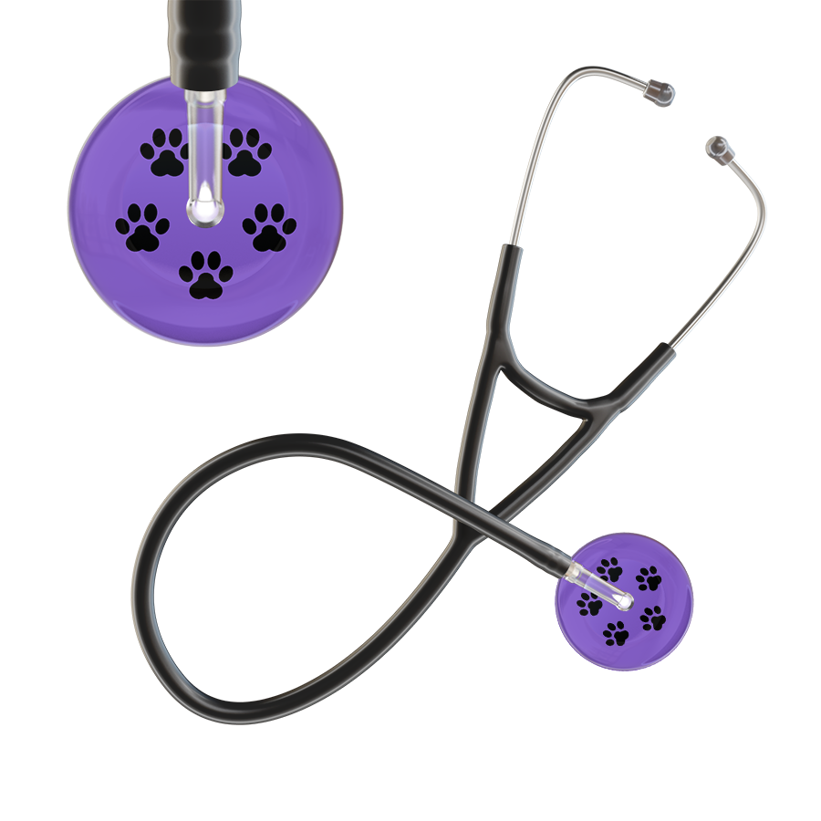 Black Paw Print Light Background Cardiology Stethoscope