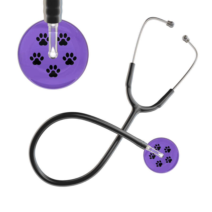 Ultrascope Single Stethoscope Black Paw Lavender Background / Adult / Black Black Paw Print Light Background Stethoscope