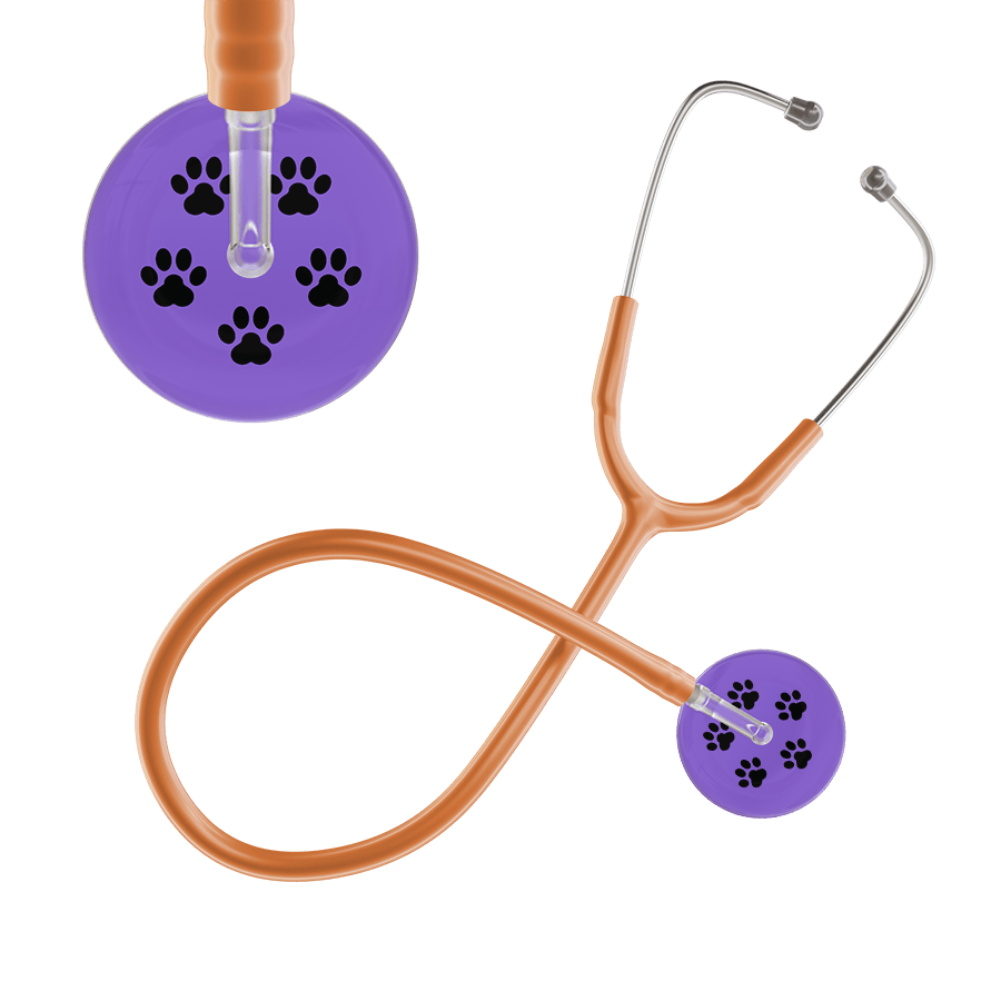 Ultrascope Single Stethoscope Black Paw Lavender Background / Adult / Caramel Black Paw Print Light Background Stethoscope