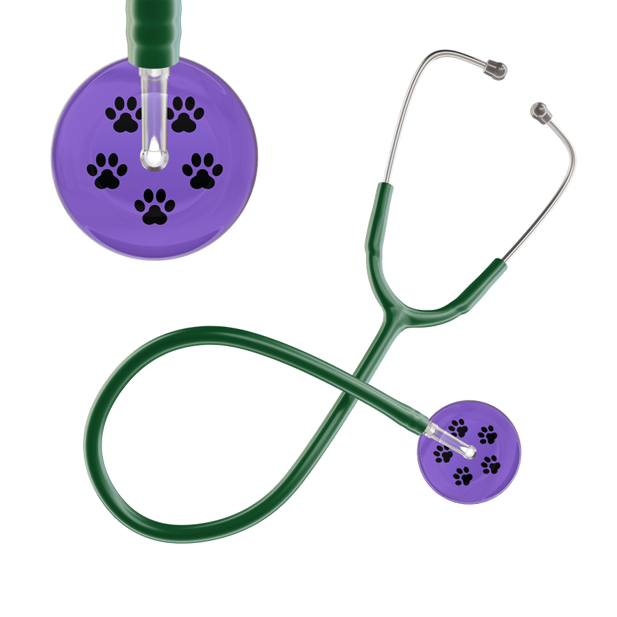 Ultrascope Single Stethoscope Black Paw Lavender Background / Adult / Dark Green Black Paw Print Light Background Stethoscope