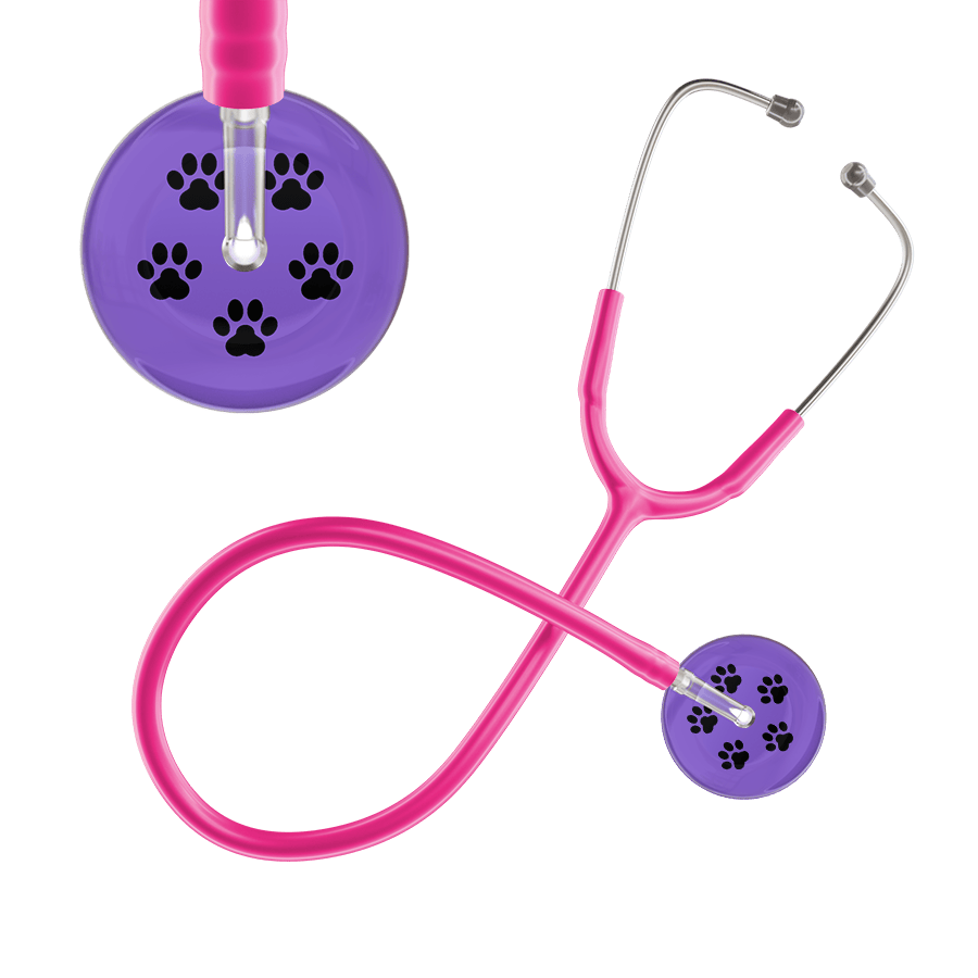 Ultrascope Single Stethoscope Black Paw Lavender Background / Adult / Hot Pink Black Paw Print Light Background Stethoscope