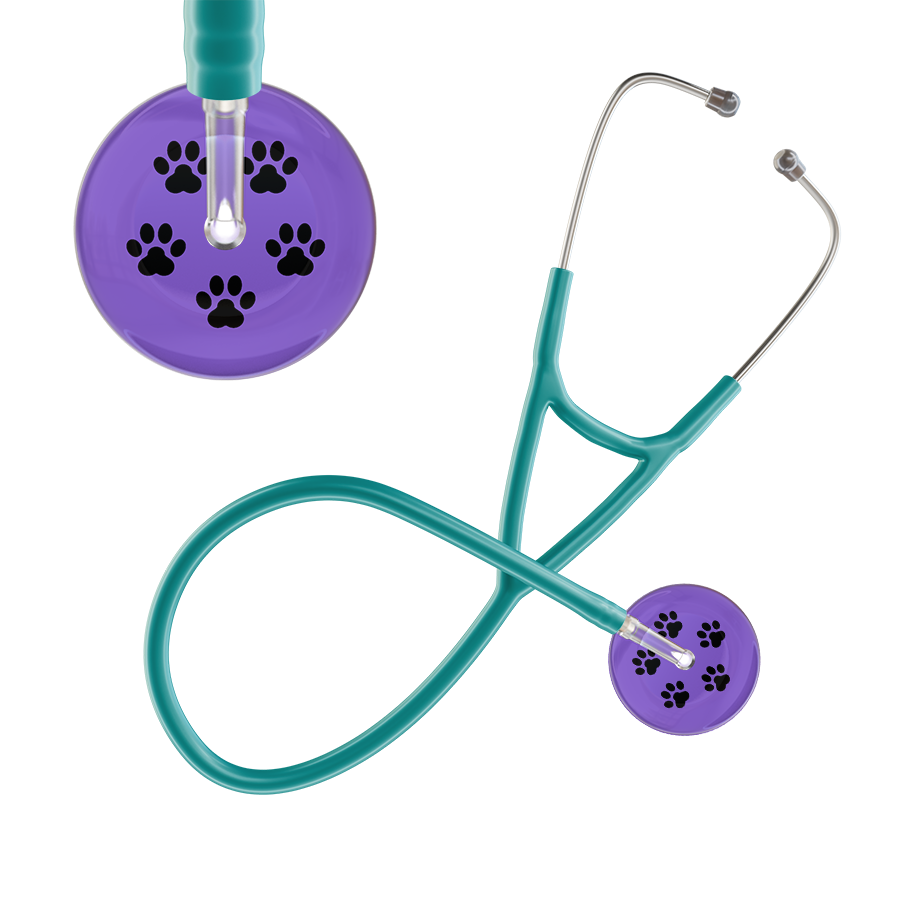 Black Paw Print Light Background Cardiology Stethoscope