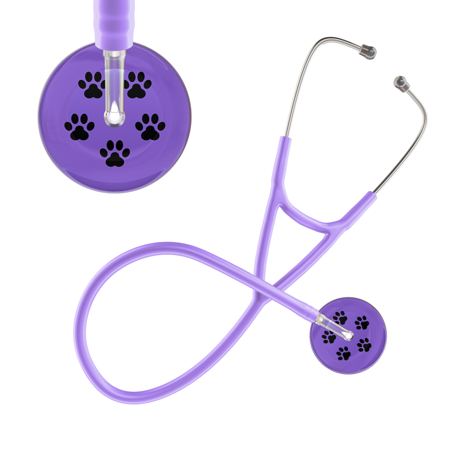 Black Paw Print Light Background Cardiology Stethoscope