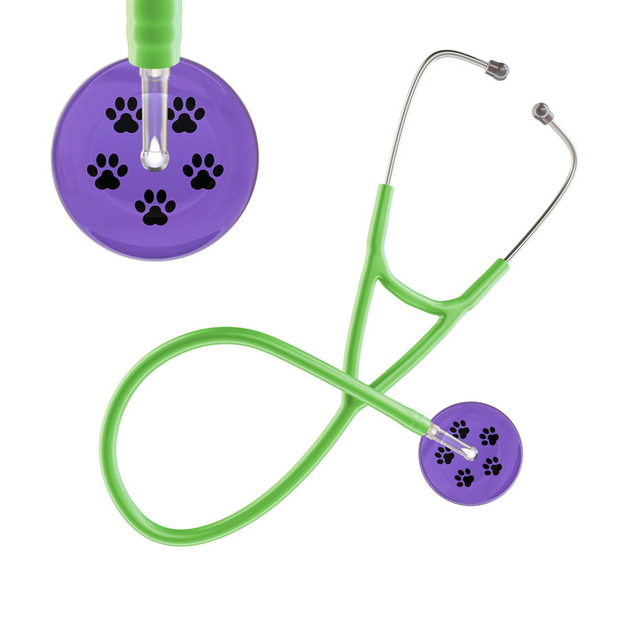 Black Paw Print Light Background Cardiology Stethoscope