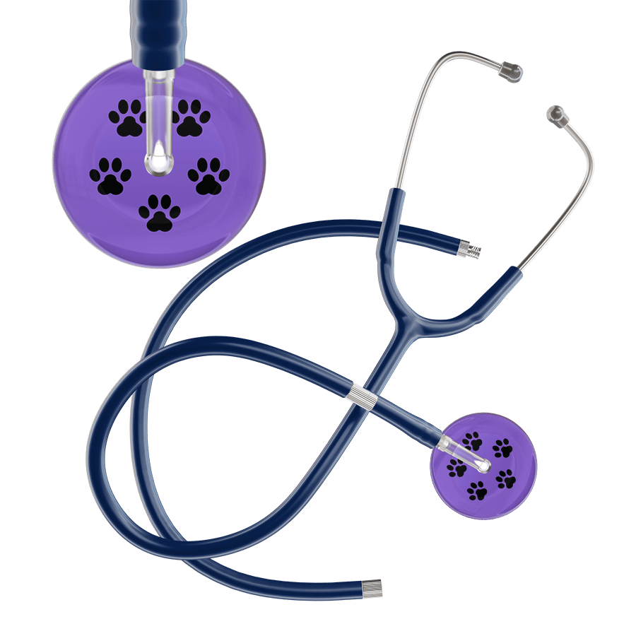 Ultrascope Single Stethoscope Black Paw Lavender Background / Adult / Navy Extended Tubing Black Paw Print Light Background Stethoscope