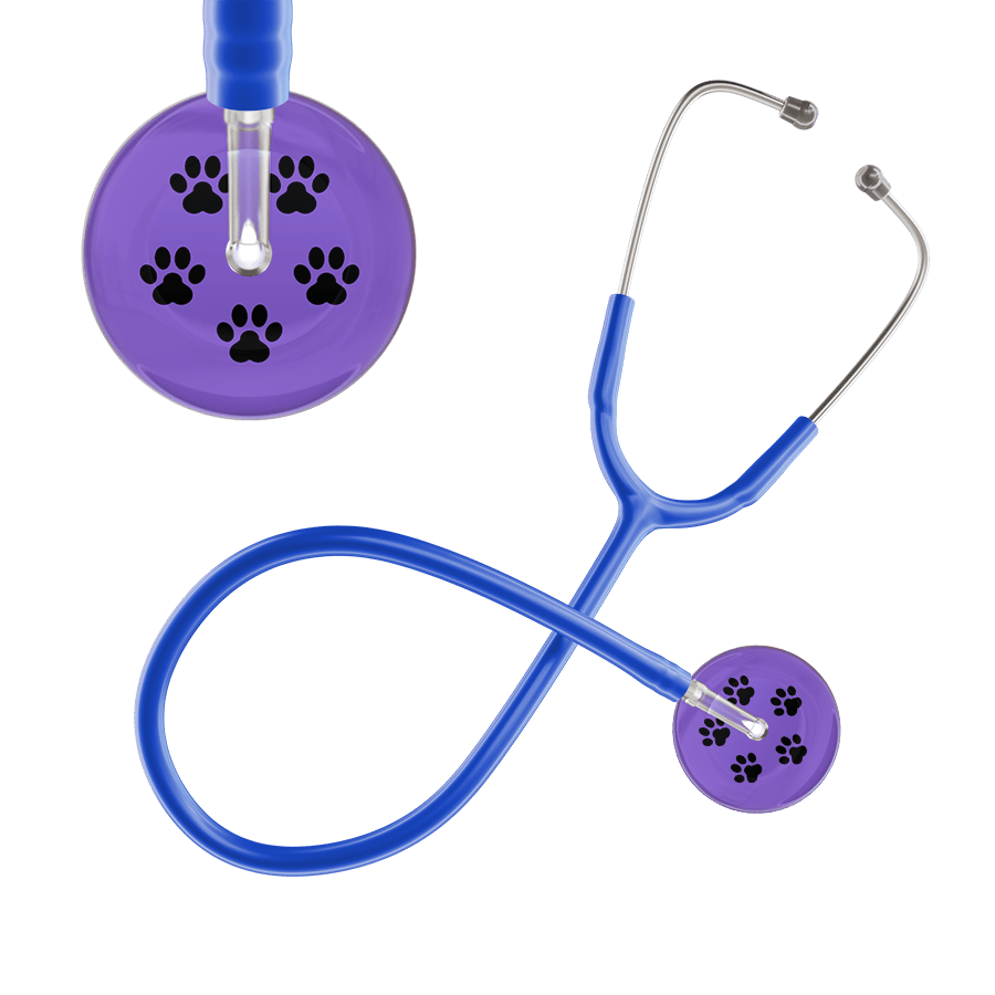 Ultrascope Single Stethoscope Black Paw Lavender Background / Adult / Royal Blue Black Paw Print Light Background Stethoscope
