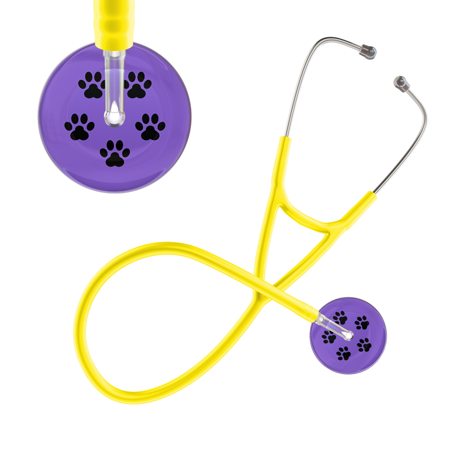 Black Paw Print Light Background Cardiology Stethoscope