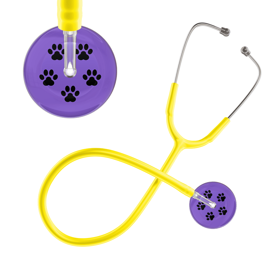 Ultrascope Single Stethoscope Black Paw Lavender Background / Adult / Yellow Black Paw Print Light Background Stethoscope