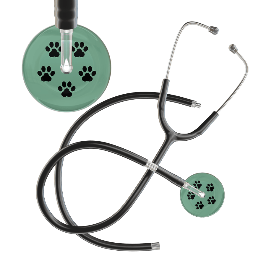 Ultrascope Single Stethoscope Black Paw Sage Background / Adult / Black Extended Tubing Black Paw Print Light Background Stethoscope
