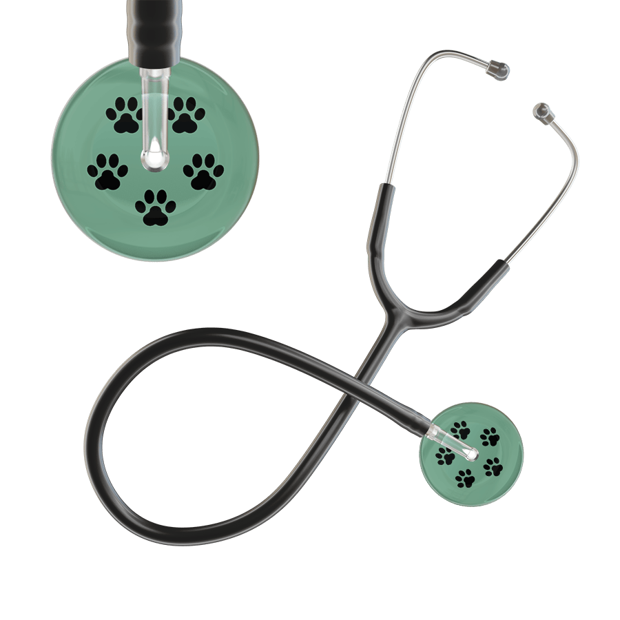 Ultrascope Single Stethoscope Black Paw Sage Background / Adult / Black Black Paw Print Light Background Stethoscope