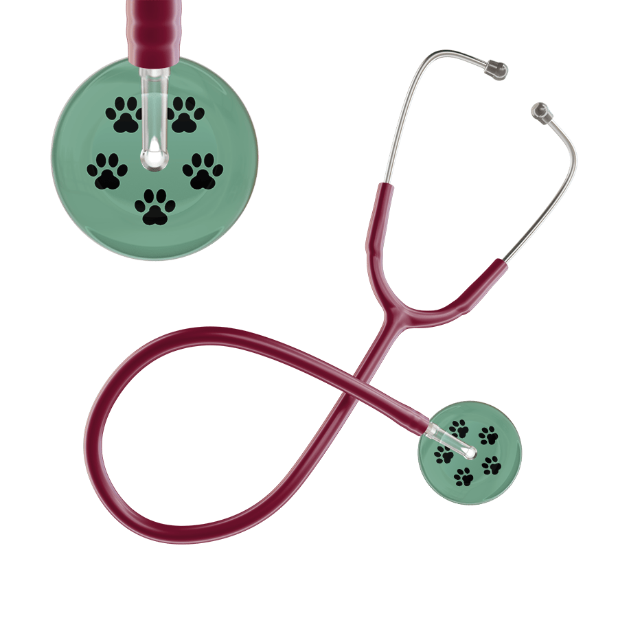 Ultrascope Single Stethoscope Black Paw Sage Background / Adult / Burgundy Black Paw Print Light Background Stethoscope