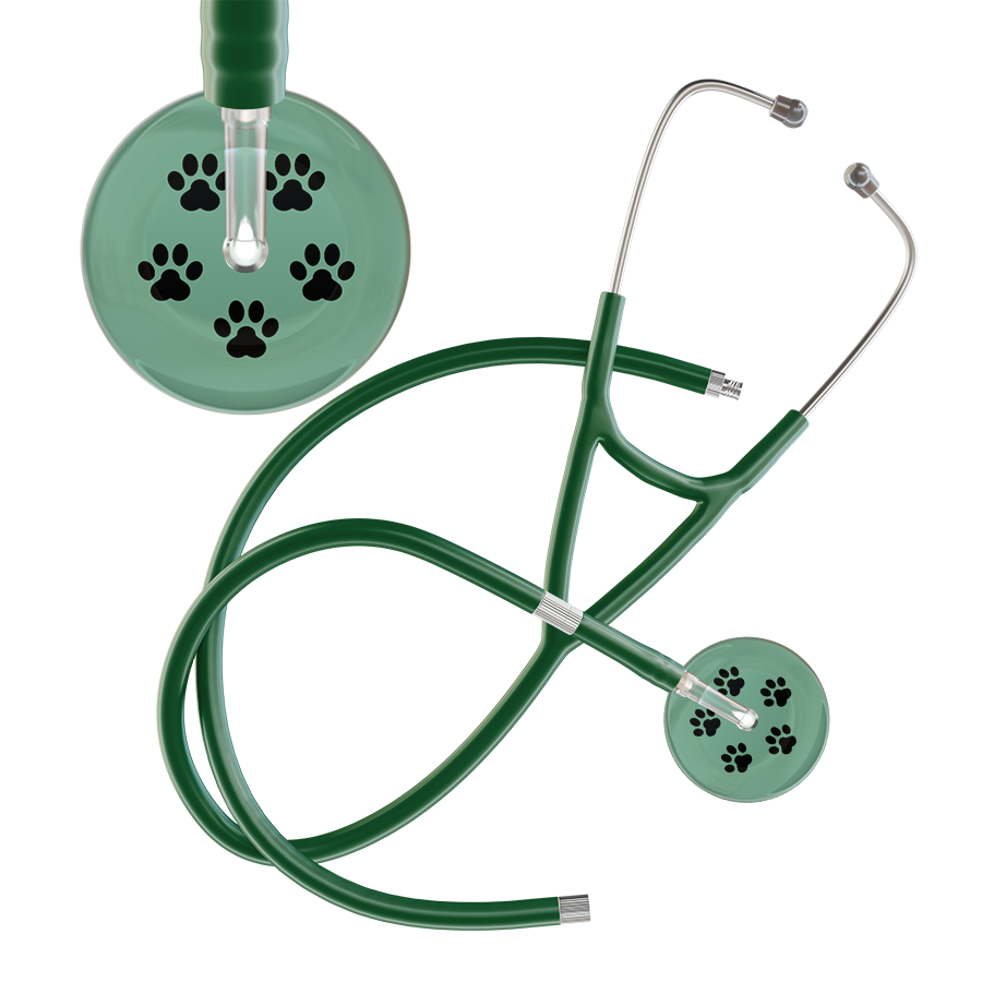 Black Paw Print Light Background Cardiology Stethoscope