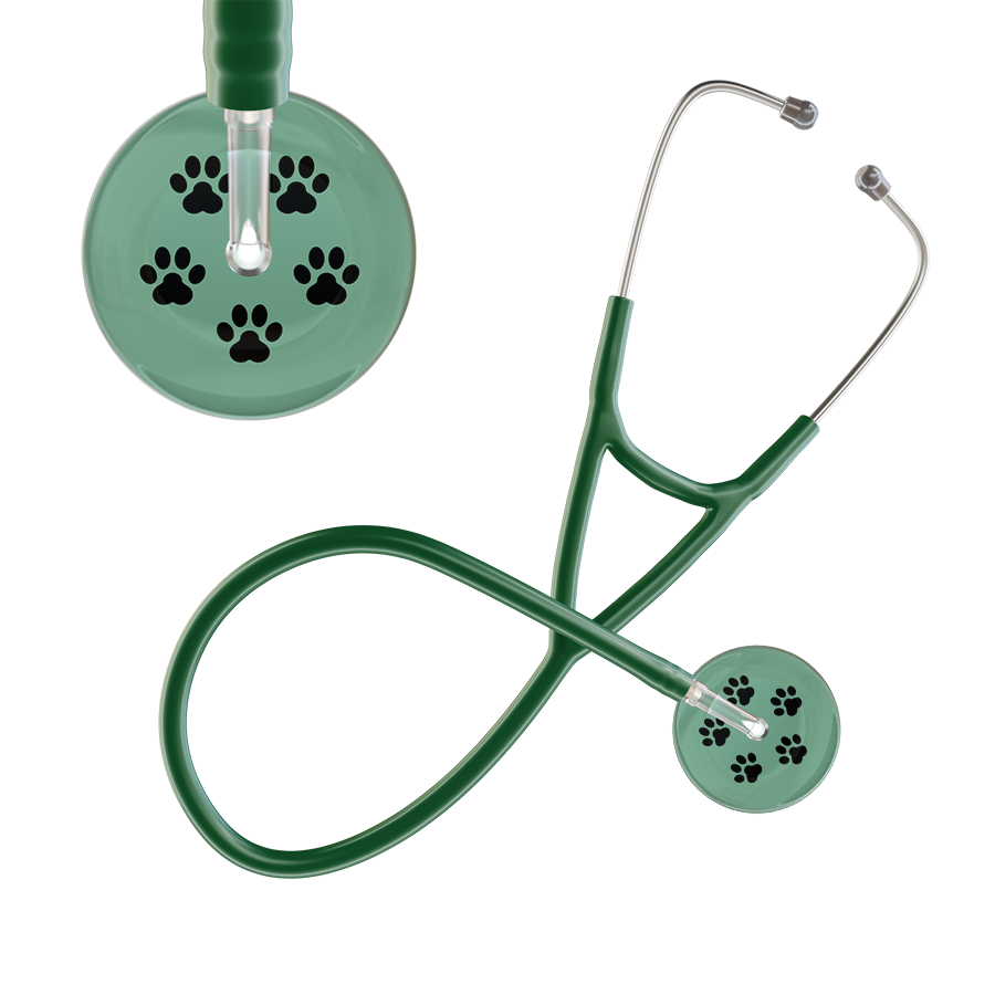 Black Paw Print Light Background Cardiology Stethoscope