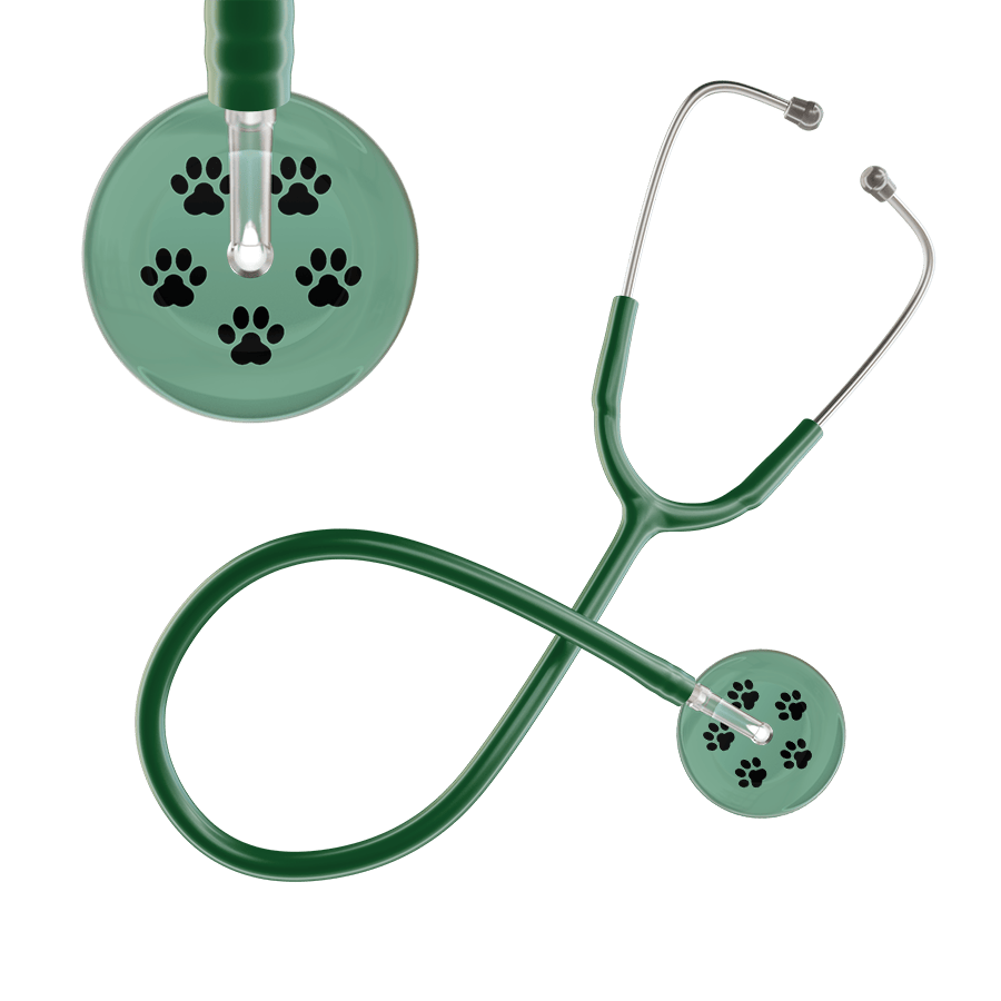 Ultrascope Single Stethoscope Black Paw Sage Background / Adult / Dark Green Black Paw Print Light Background Stethoscope