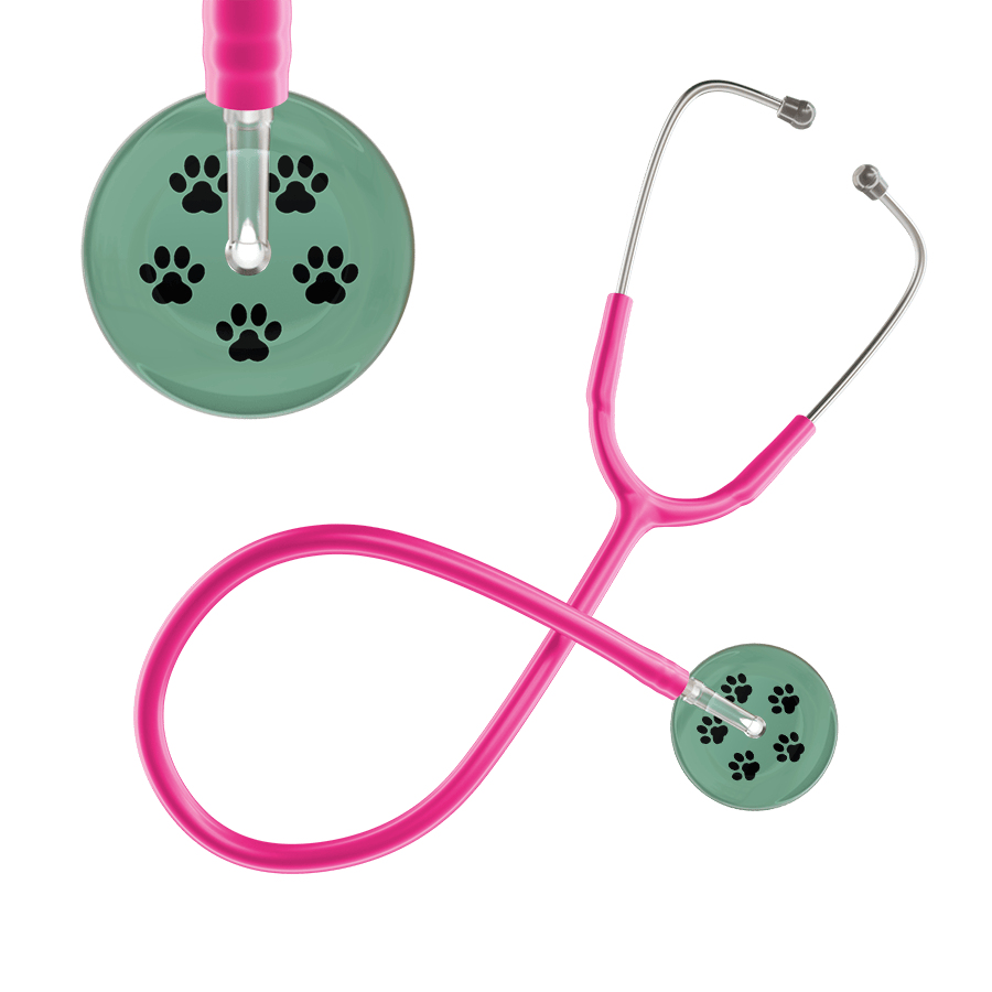 Ultrascope Single Stethoscope Black Paw Sage Background / Adult / Hot Pink Black Paw Print Light Background Stethoscope
