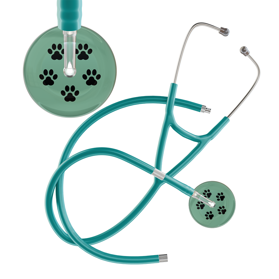 Black Paw Print Light Background Cardiology Stethoscope