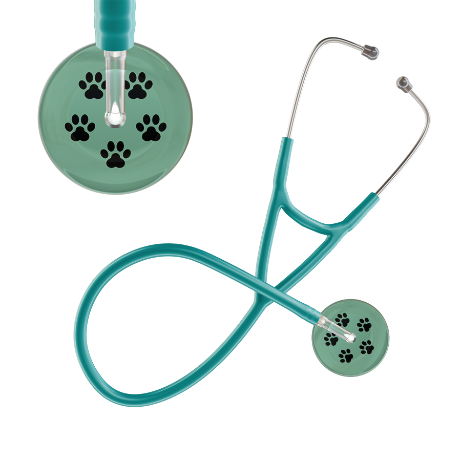 Black Paw Print Light Background Cardiology Stethoscope