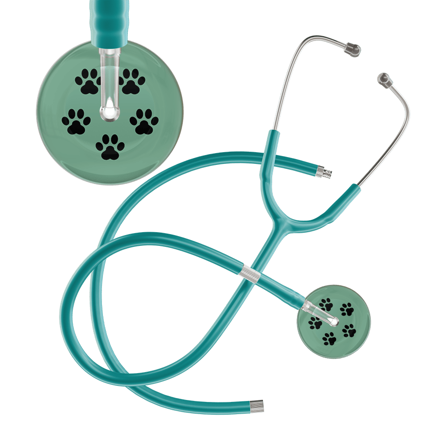 Ultrascope Single Stethoscope Black Paw Sage Background / Adult / Jade Extended Tubing Black Paw Print Light Background Stethoscope
