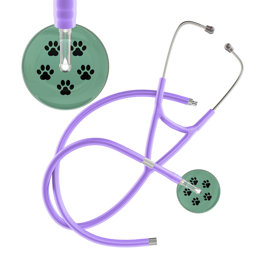 Black Paw Print Light Background Cardiology Stethoscope
