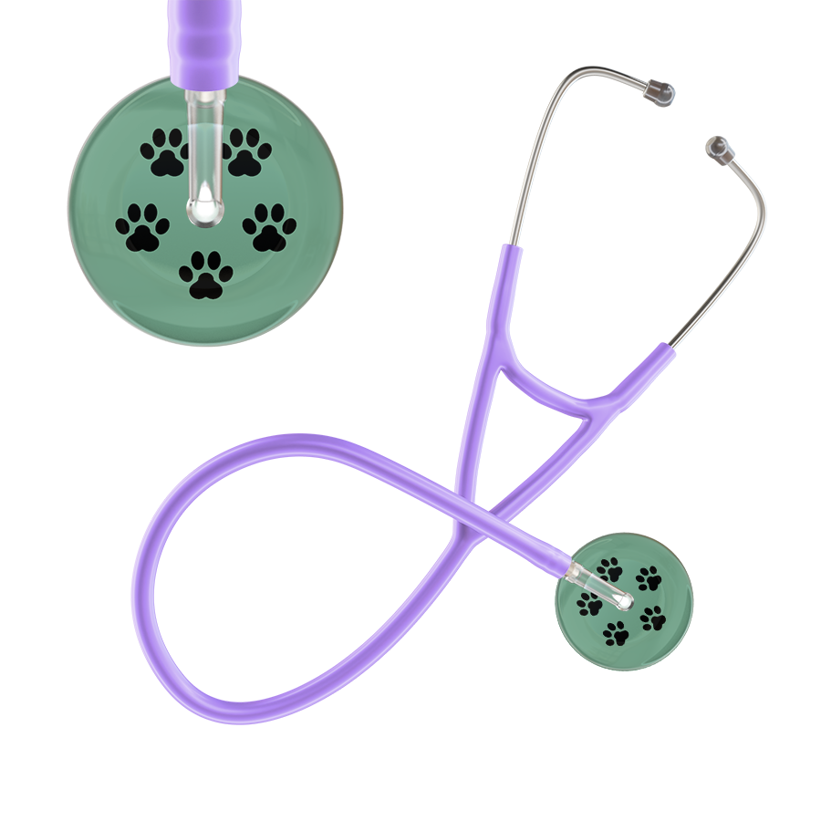 Black Paw Print Light Background Cardiology Stethoscope