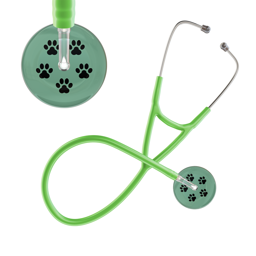 Black Paw Print Light Background Cardiology Stethoscope