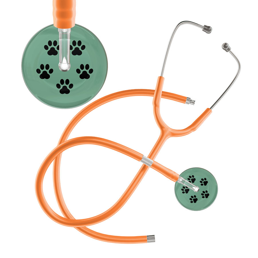 Ultrascope Single Stethoscope Black Paw Sage Background / Adult / Orange Extended Tubing Black Paw Print Light Background Stethoscope