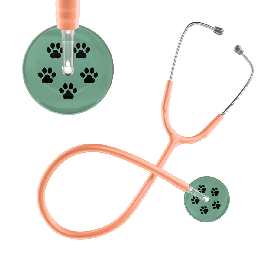 Ultrascope Single Stethoscope Black Paw Sage Background / Adult / Peach Black Paw Print Light Background Stethoscope