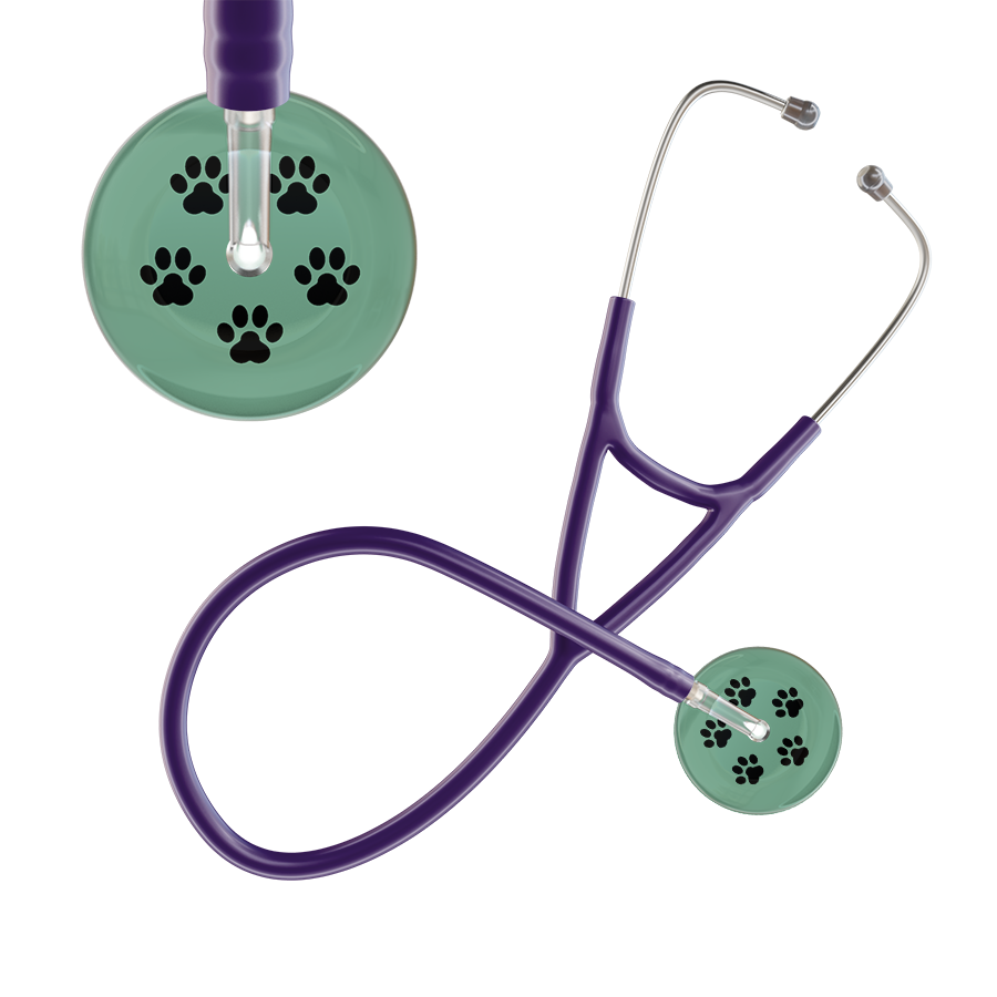 Black Paw Print Light Background Cardiology Stethoscope