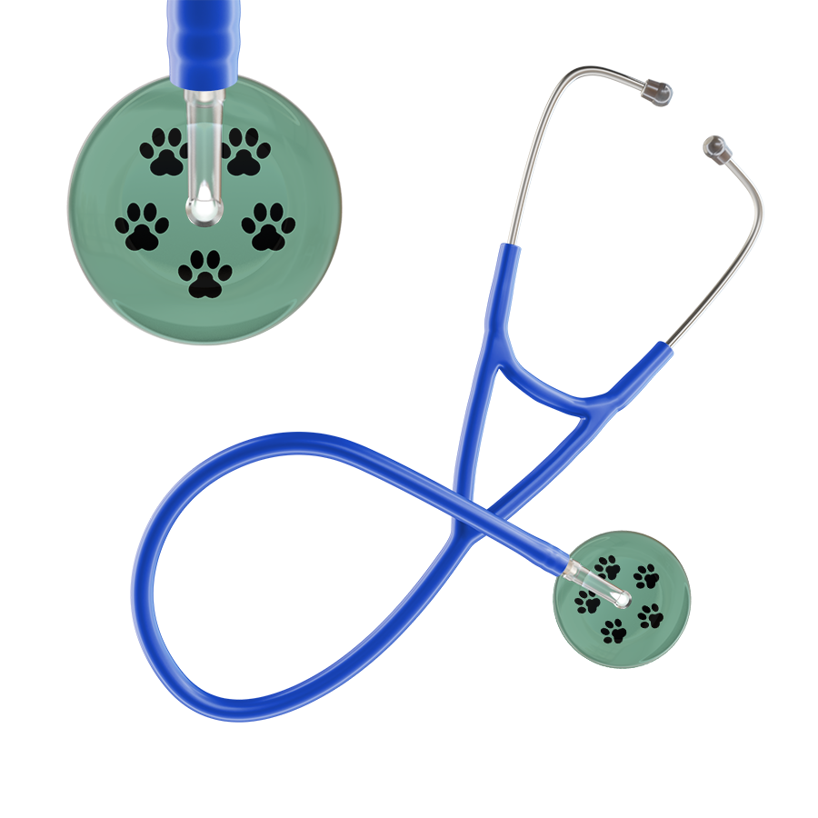 Black Paw Print Light Background Cardiology Stethoscope