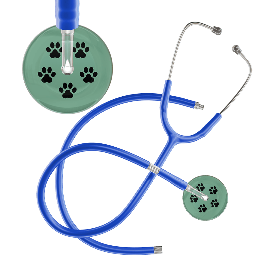 Ultrascope Single Stethoscope Black Paw Sage Background / Adult / Royal Blue Extended Tubing Black Paw Print Light Background Stethoscope