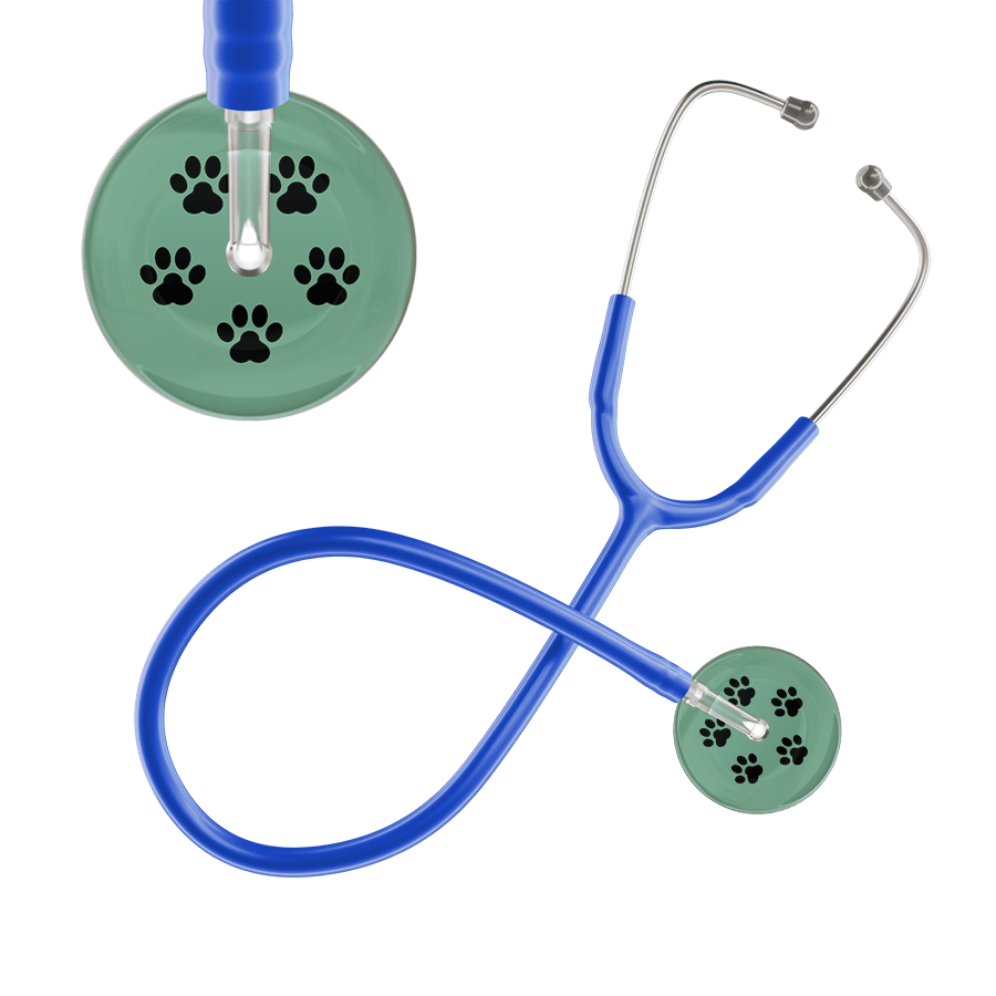 Ultrascope Single Stethoscope Black Paw Sage Background / Adult / Royal Blue Black Paw Print Light Background Stethoscope