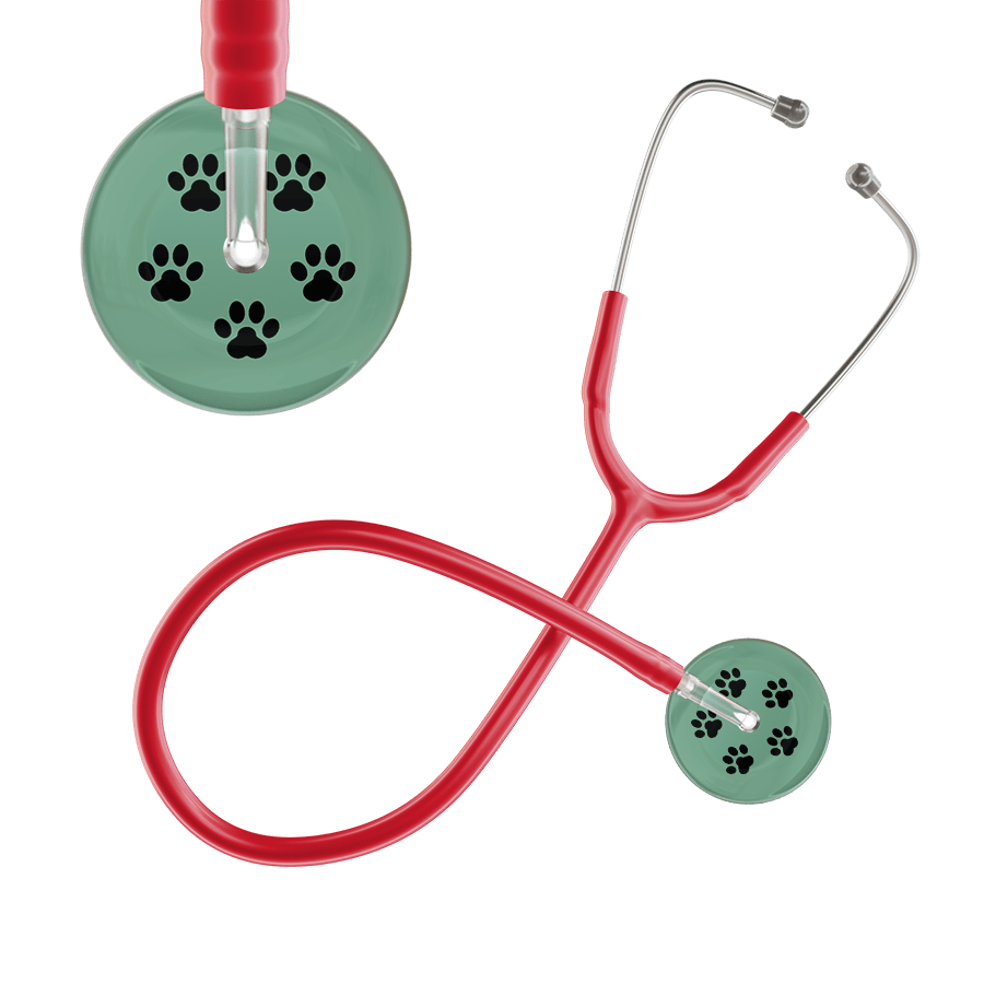 Ultrascope Single Stethoscope Black Paw Sage Background / Adult / Red Black Paw Print Light Background Stethoscope