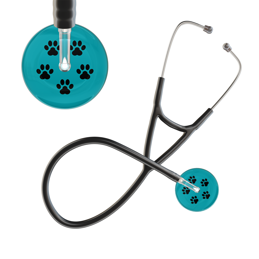 Black Paw Print Dark Background Cardiology Stethoscope
