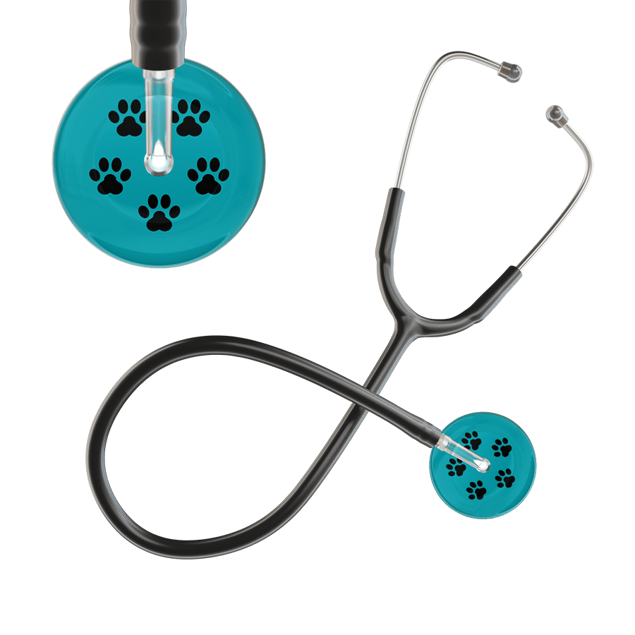Ultrascope Single Stethoscope Black Paw Teal Background / Adult / Black Black Paw Print Dark Background Stethoscope