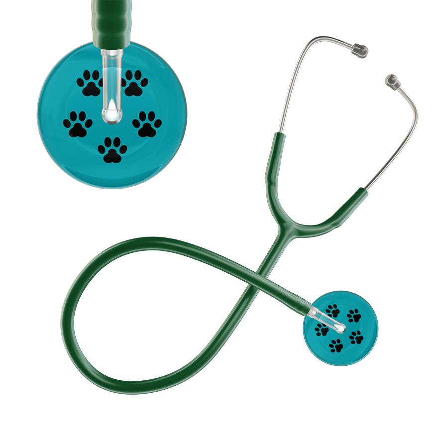 Ultrascope Single Stethoscope Black Paw Teal Background / Adult / Dark Green Black Paw Print Dark Background Stethoscope