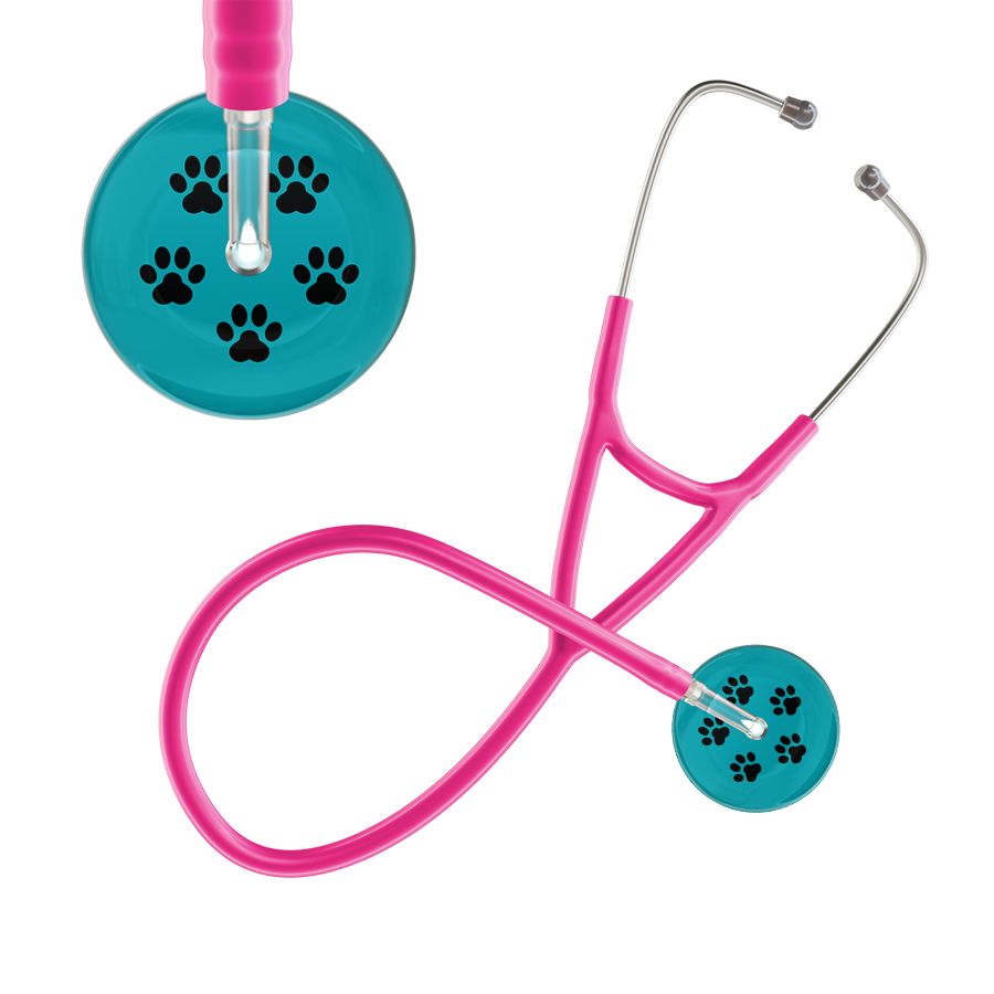 Black Paw Print Dark Background Cardiology Stethoscope