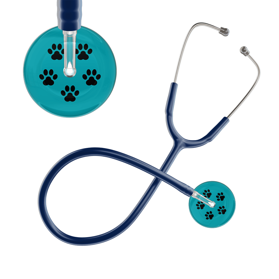 Ultrascope Single Stethoscope Black Paw Teal Background / Adult / Navy Black Paw Print Dark Background Stethoscope