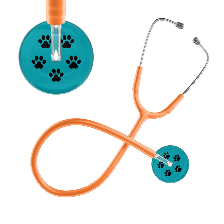 Ultrascope Single Stethoscope Black Paw Teal Background / Adult / Orange Black Paw Print Dark Background Stethoscope