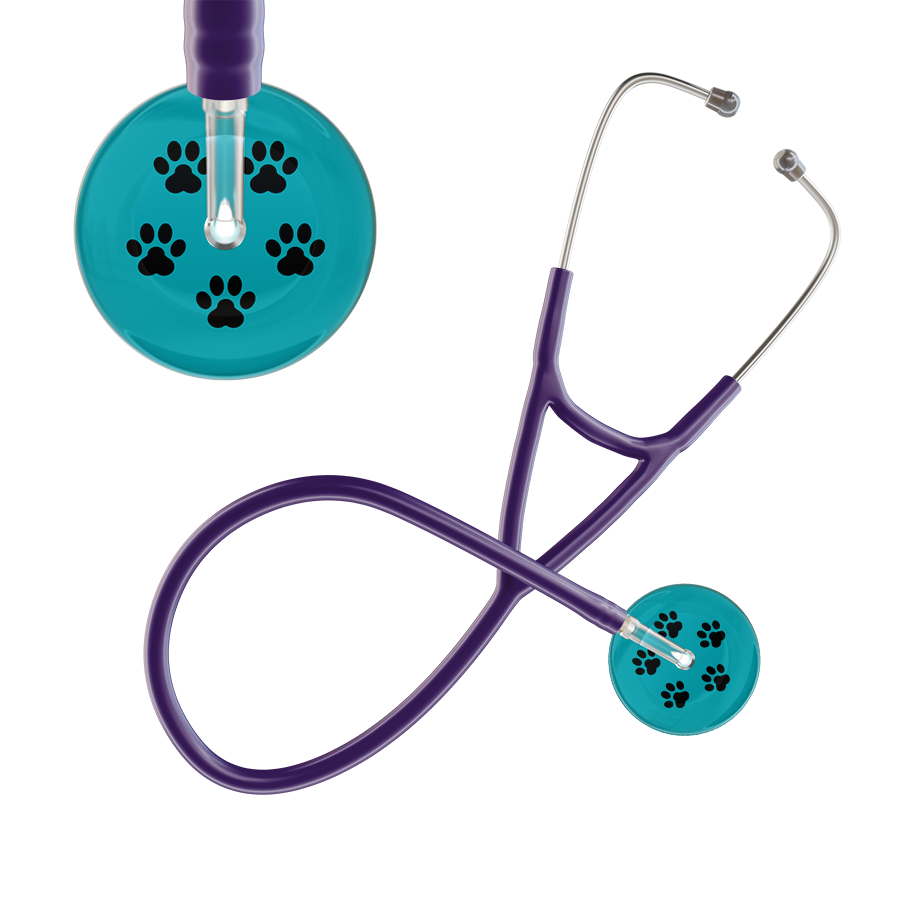Black Paw Print Dark Background Cardiology Stethoscope