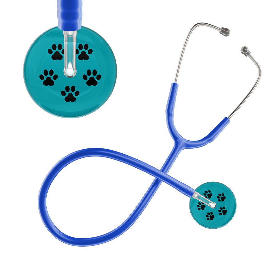 Ultrascope Single Stethoscope Black Paw Teal Background / Adult / Royal Blue Black Paw Print Dark Background Stethoscope