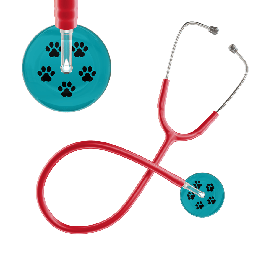 Ultrascope Single Stethoscope Black Paw Teal Background / Adult / Red Black Paw Print Dark Background Stethoscope