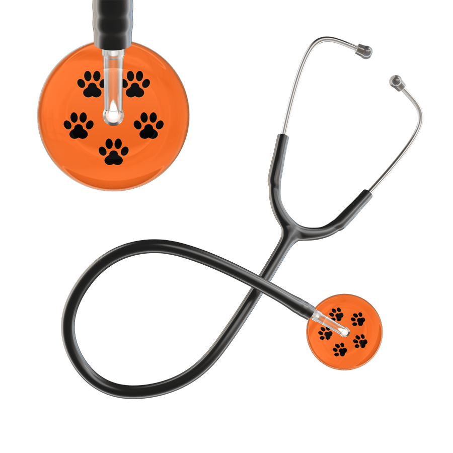 Ultrascope Single Stethoscope Black Paw Tangerine Background / Adult / Black Black Paw Print Dark Background Stethoscope