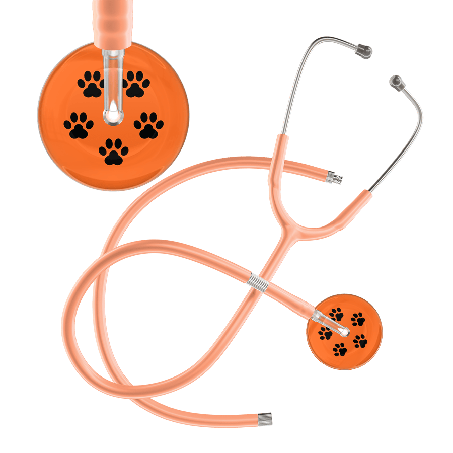 Ultrascope Single Stethoscope Black Paw Tangerine Background / Adult / Peach Extended Tubing Black Paw Print Dark Background Stethoscope