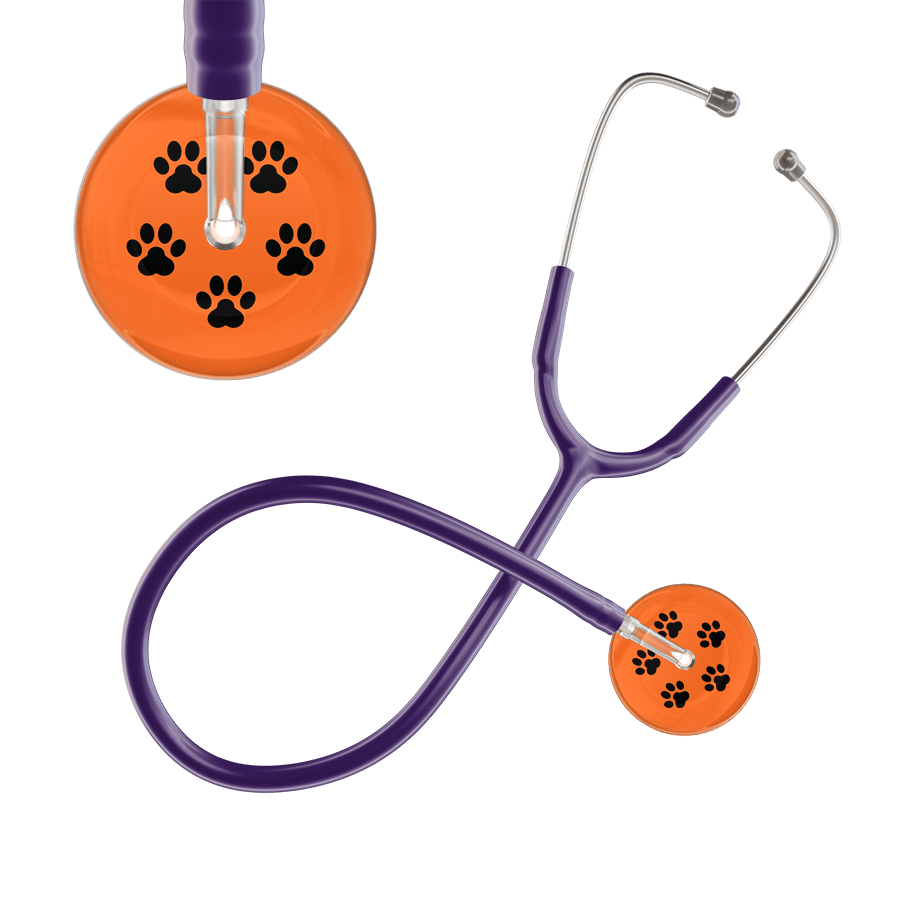 Ultrascope Single Stethoscope Black Paw Tangerine Background / Adult / Purple Black Paw Print Dark Background Stethoscope
